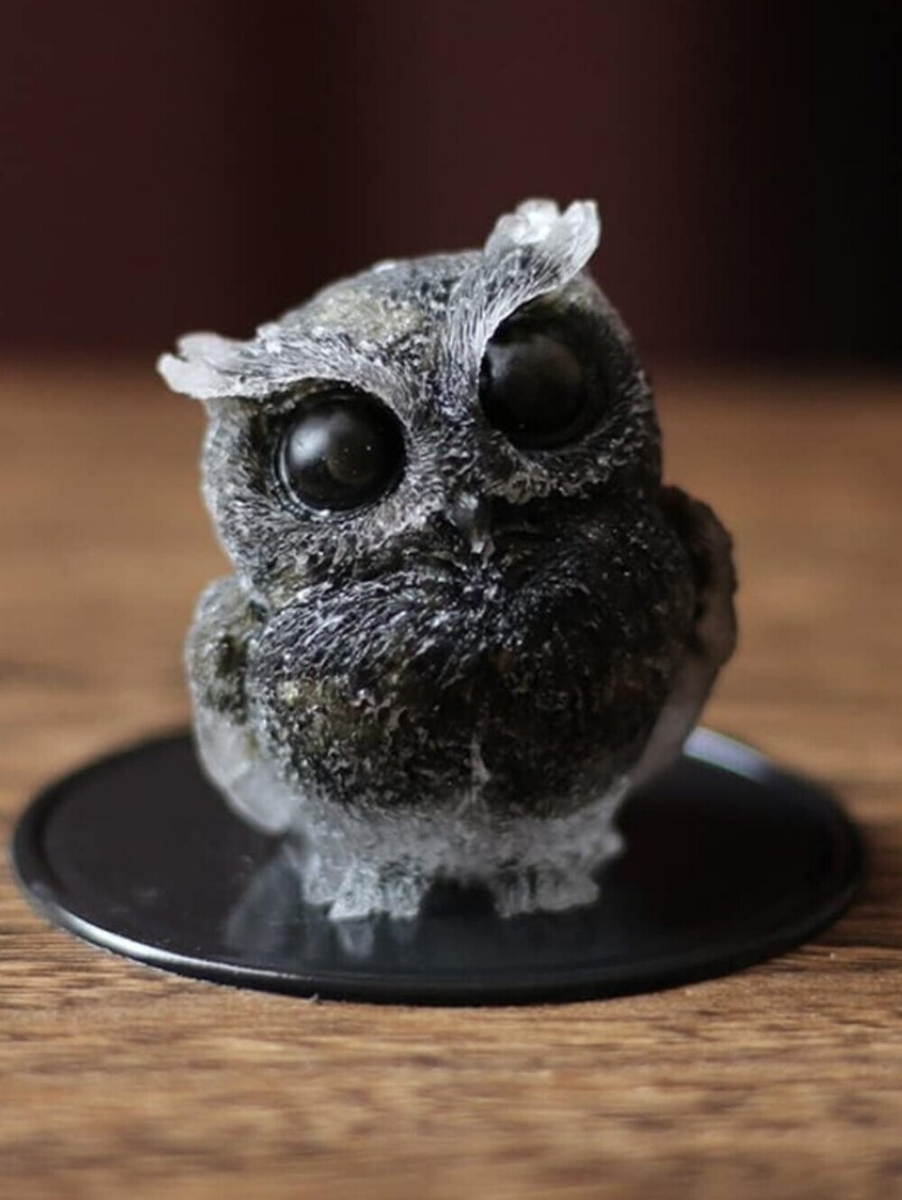 Small Plush Owl Figurine - Black and Gray Decorative Pet Toy